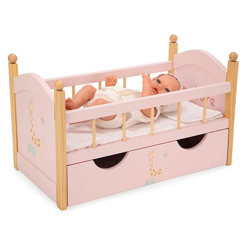 Cama de boneca de madeira com gaveta rosa natural 21584 Ariasp25