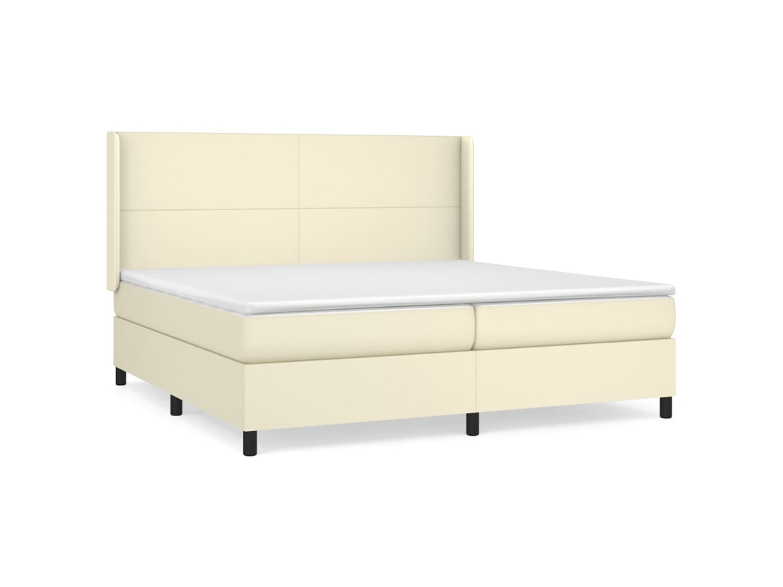 Cama com Molas e Colchão Couro Artificial Cor Creme MAISON EXCLUSIVE (200x200 cm)