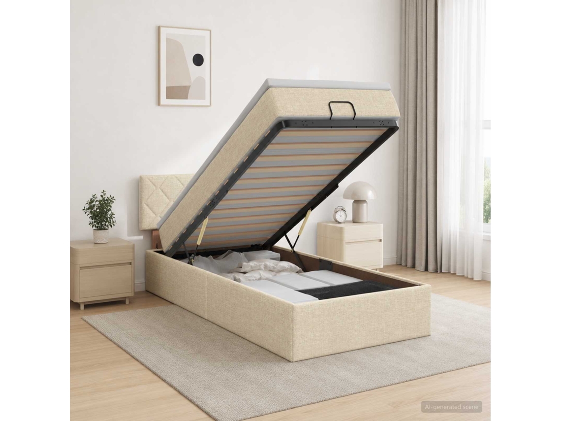 Vidaxl Cama Ottoman Com Colchão Com Cabeceira Creme 80 X 200 Cm Tecido