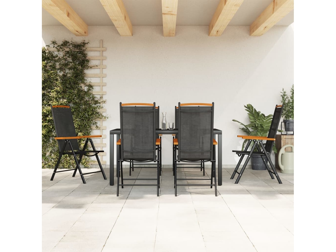 Vidaxl 7 Pcs Conjunto De Jantar Para Jardim Alumínio Preto