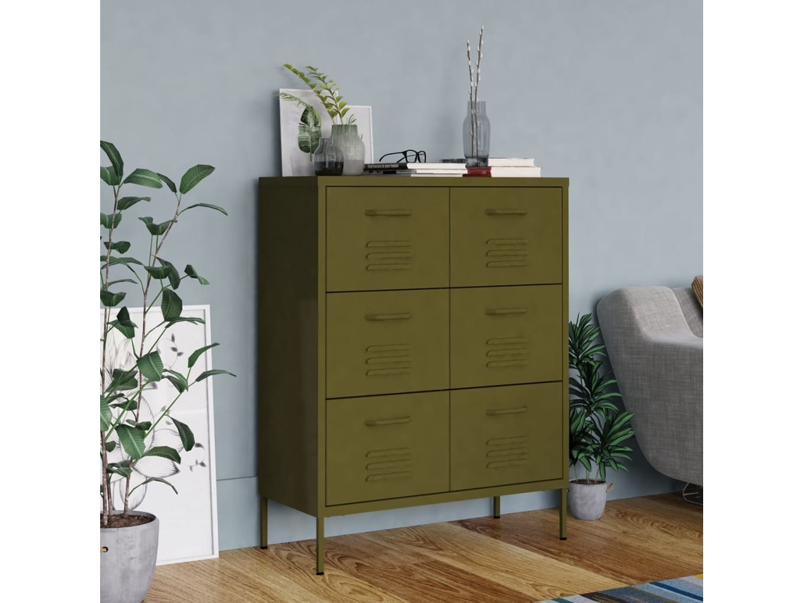 Vidaxl Armário Com Gavetas Aço 80x35x101,5 Cm Verde-azeitona