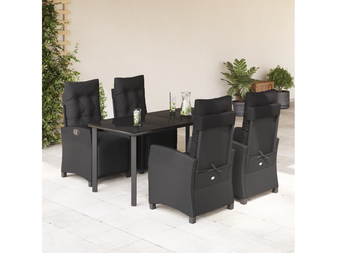 5 Pcs Conjunto De Jantar P/ Jardim C/ Almofadões Vime Pe Preto Dkd Home Decor
