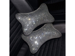 2026 2 Almohadas Cervicales para Coche Con Cristales Brillantes Apoyo Cuello Confortable Interior Mujer Negro