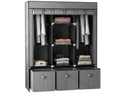 Armário Organizador de Tecido Dobrável com 5 Prateleiras,2 Cabideiros e 3 Gavetas 125lx43lx162,5hcm BTFORUS