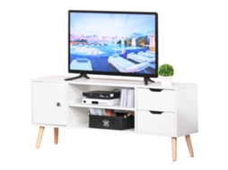 Suporte para TV de 50 polegadas com porta, 2 prateleiras e 2 gavetas, branco 120x28x44 Cm | S/MARCA