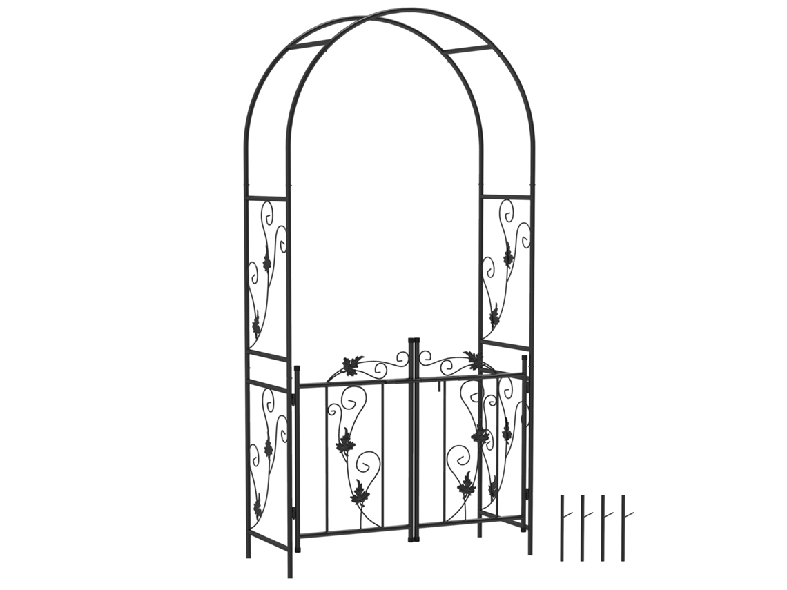 Arco de Jardim de Aço Arco de Rosas com Porta Dupla para Cerimônia Decoração 107 X 45 X 217 Cm Preto Ge