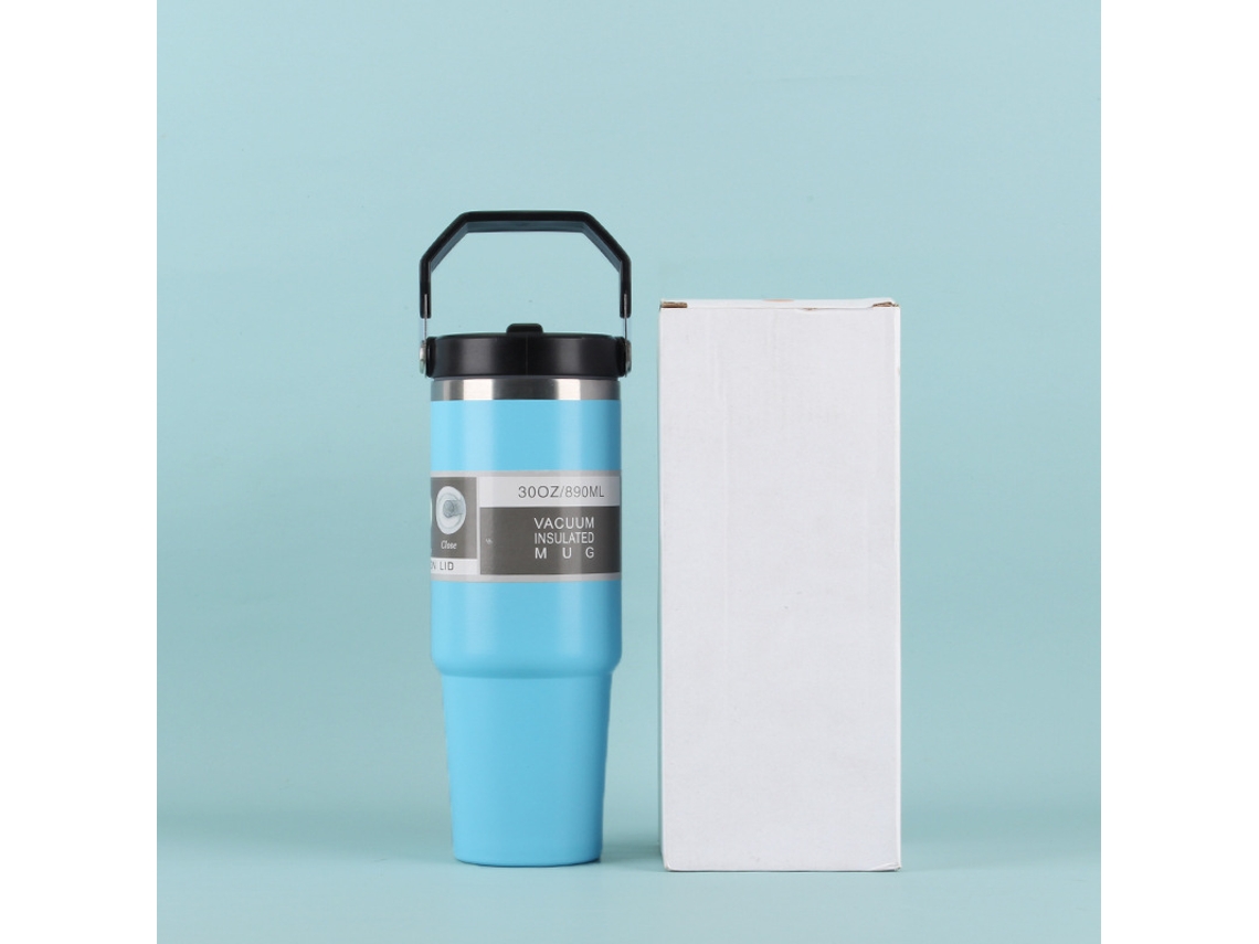 (azul Celeste) Caneca Térmica Portátil Para Carro Em Aço Inoxidável De 887 Ml Com Canudo E Alça