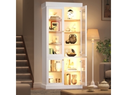 Armário Alto Moderno Com Iluminação Ambiente Led E Vitrine Em Vidro, Disposição Interior Cuidada Anti-tombamento Estável Cor Branca
