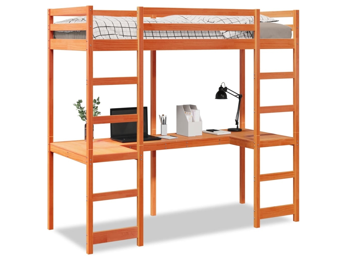 Cama Alta Sem Colchão Pinho Maciço Castanho mel MAISON EXCLUSIVE (75x190 cm)