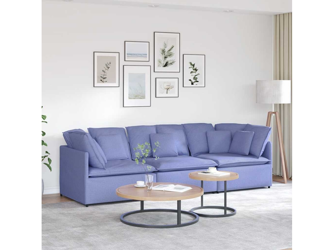 Vidaxl Sofá Modular Com Almofadas Tecido Azul Ganga