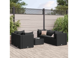 Vidaxl 6 Pcs Conjunto Lounge De Jardim C/ Almofadões Vime Pe Preto