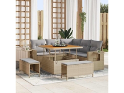 Vidaxl Conjunto De Sofá De Jardim 8 Unid. Bege Vime Pe