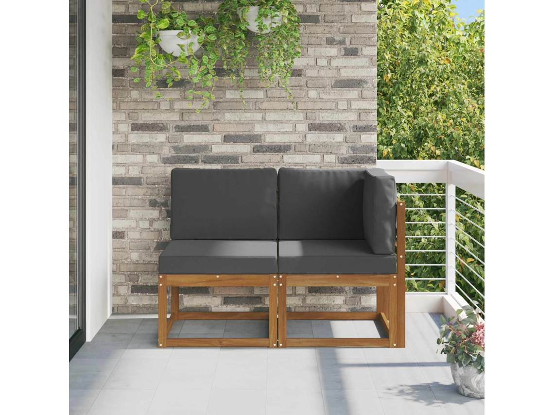Vidaxl Sofá Médio E De Canto Para Exterior 2 Peça Natural E Antracite
