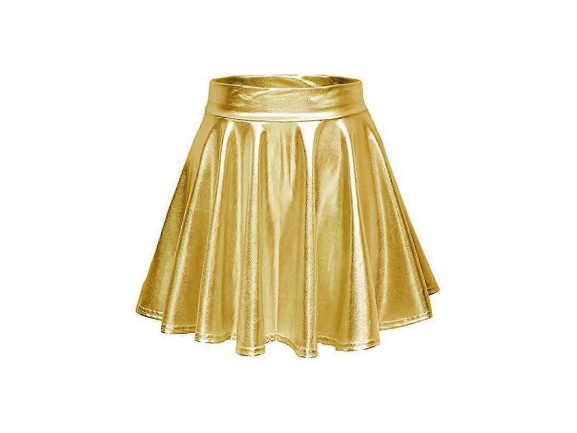 2026 falda Curta Plissada Metalizada de Alto Brilho com Abertura no Talo para Mulher Tamanhos S XL Snngv