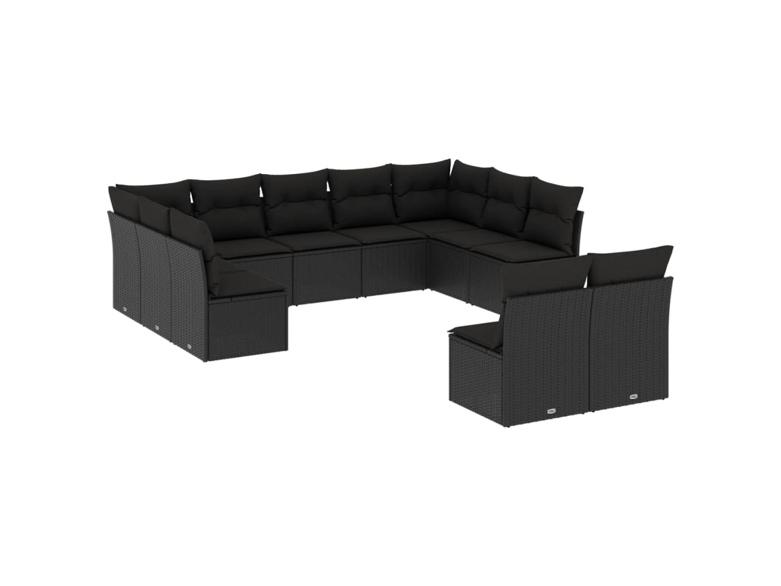 Conjunto de 11 Sofás de Jardim com Almofadões Vime Pe Preto MAISON EXCLUSIVE