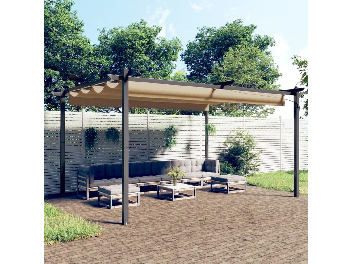 Vidaxl Gazebo De Jardim Com Telhado Retrátil 4x3 M Cinza-acastanhado