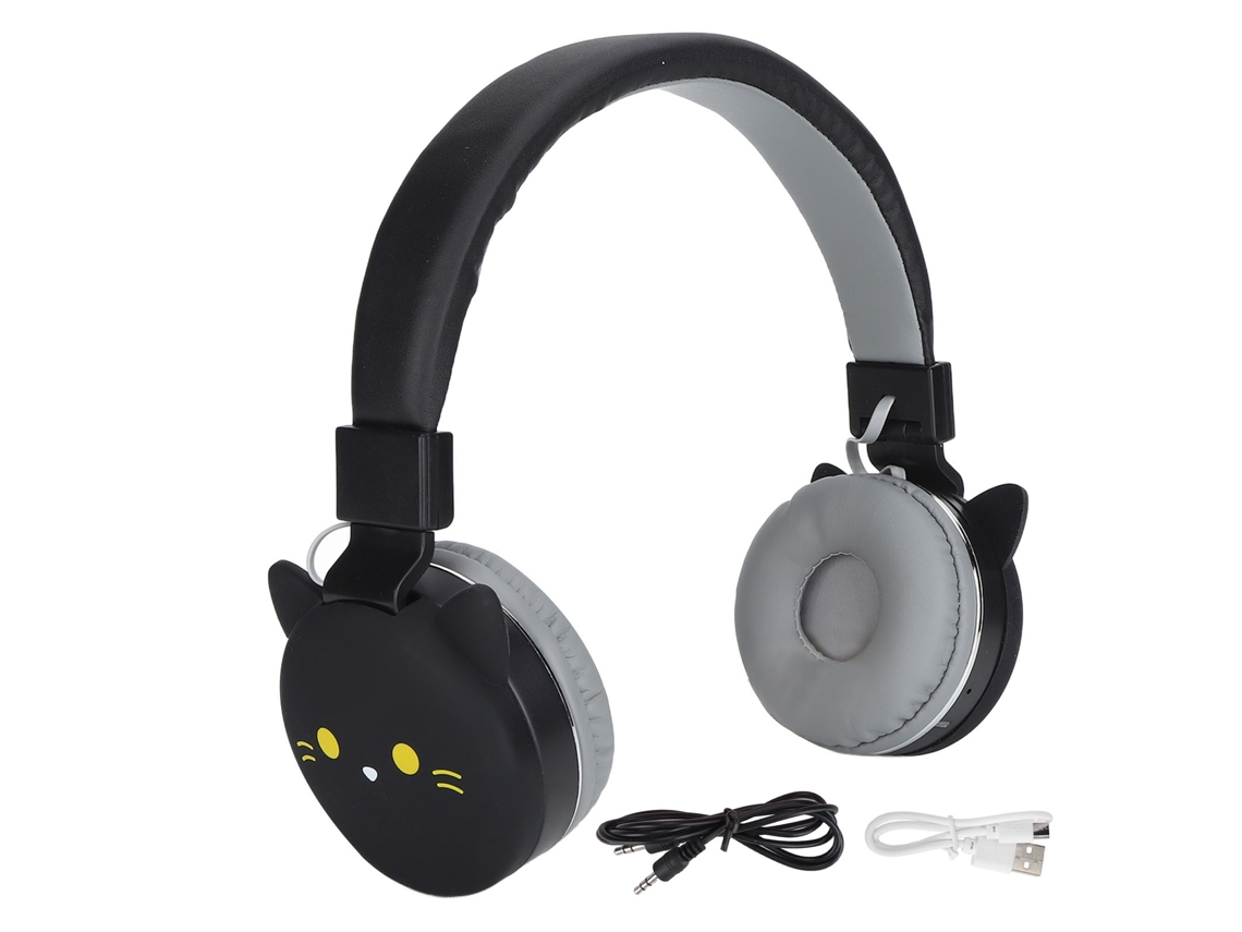 Fones de Ouvido Infantil LAXISCREED Gato Preto Cute Bluetooth 5.0 com Mic