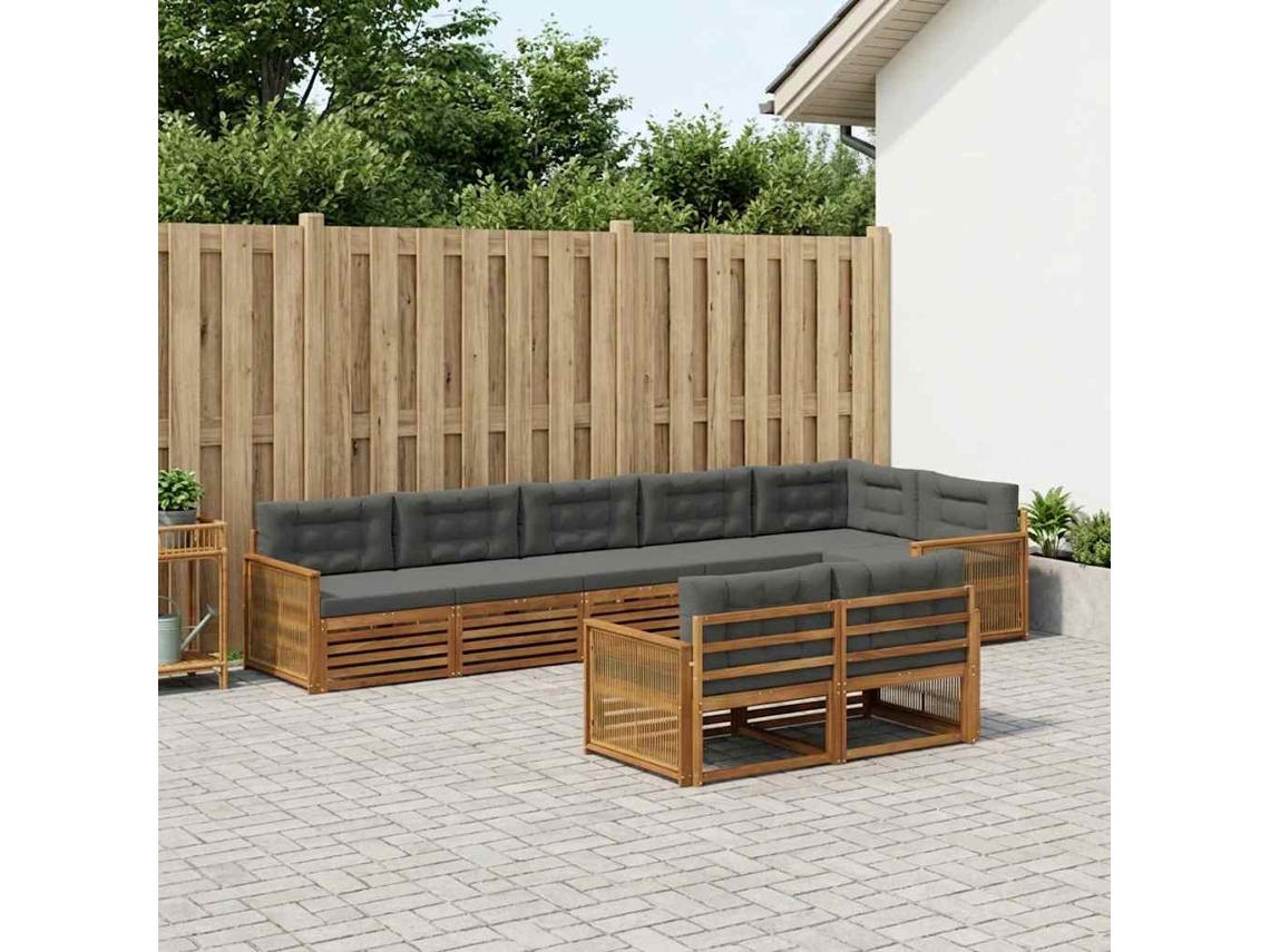 Vidaxl Conjunto De Sofás Para Exterior 8 Pcs Natural E Antracite