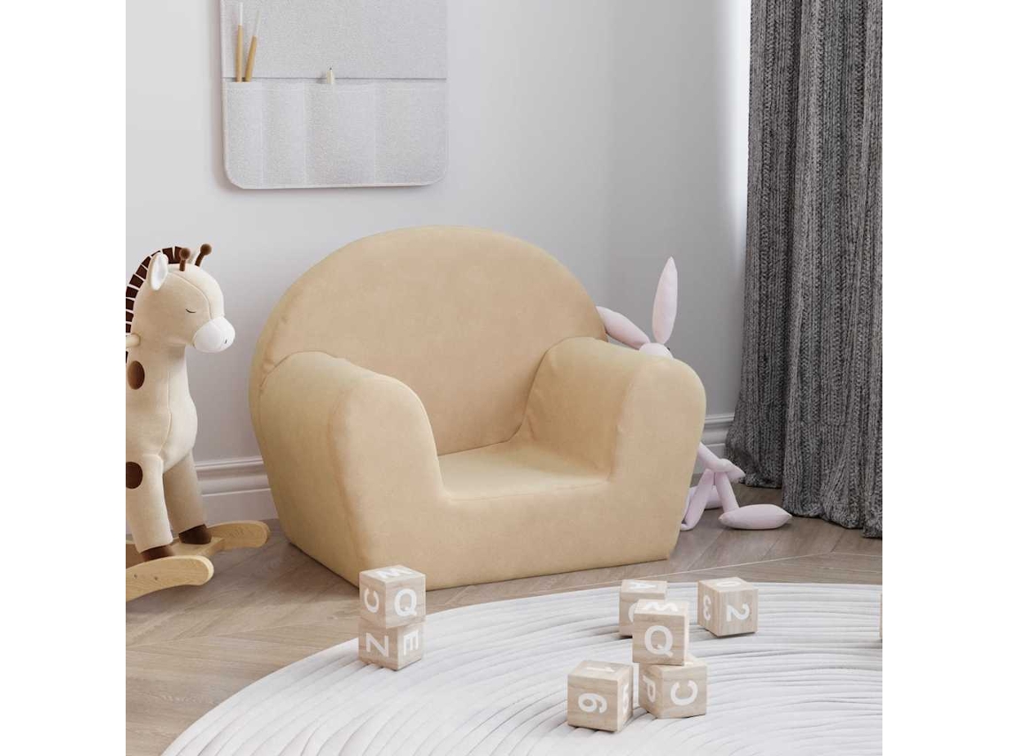 Vidaxl Sofá Infantil Peluche Macio Creme