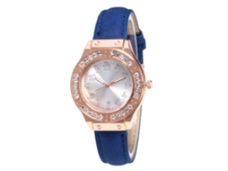 Reloj De Cuarzo Para Mujer Con Correa De Cuero Pu Y Diál Con Piedras Royal Blue