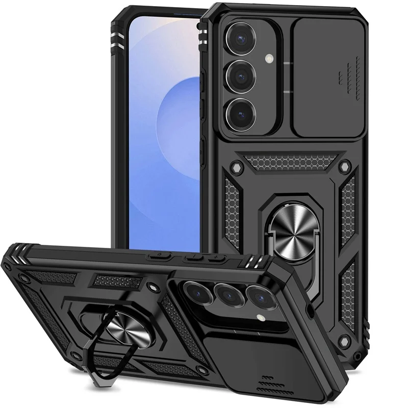 (preto, Galaxy S25) Capa Para Celular Com Suporte Magnético Para Carro E Protetor Deslizante Para A Lente Da Câmera.