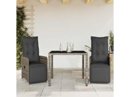 Vidaxl 3 Pcs Conjunto Bistrô De Jardim C/ Almofadões Vime Pe Cinza