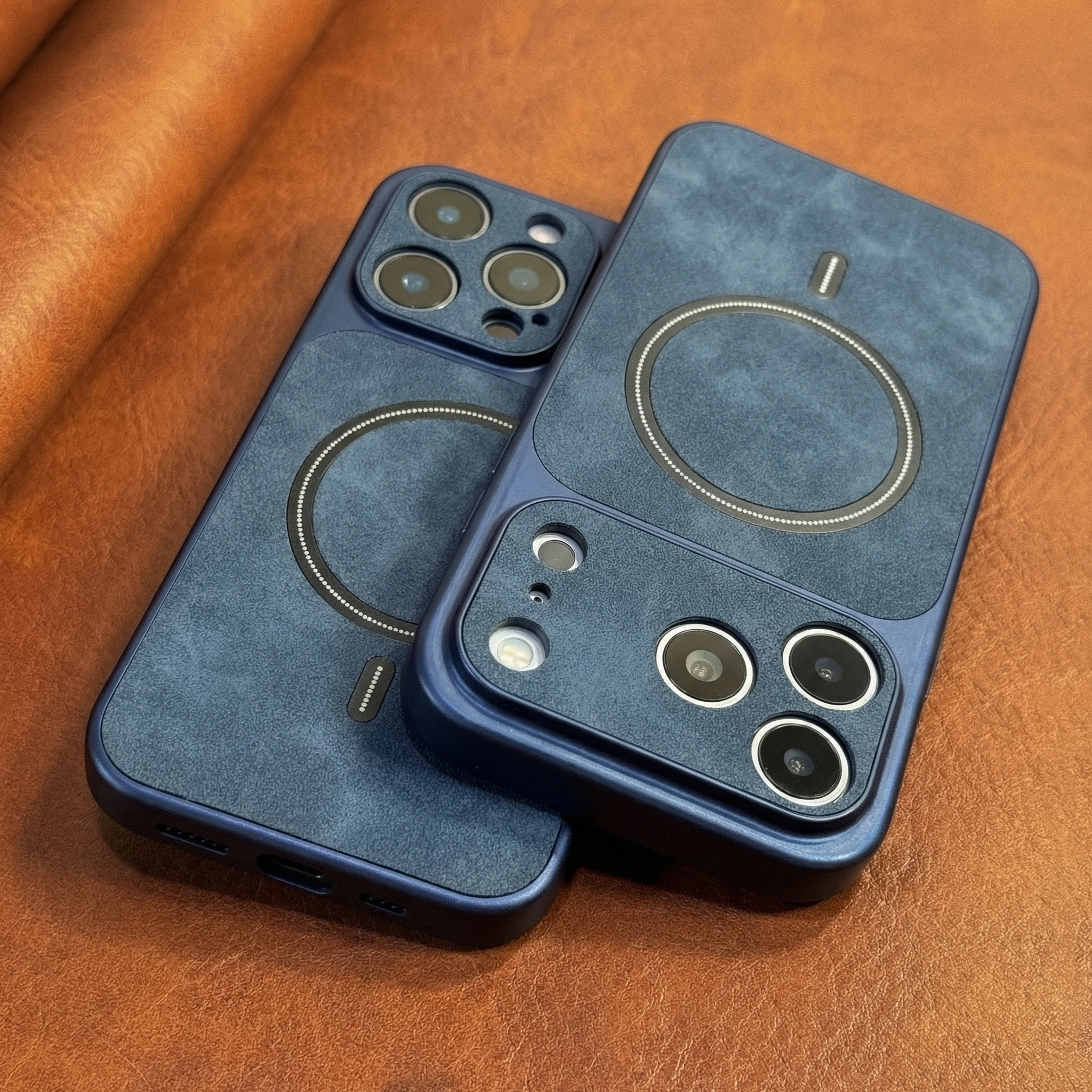 Capa Para Celular Magsafe Em Couro Sintético Com Acabamento Fosco (azul).