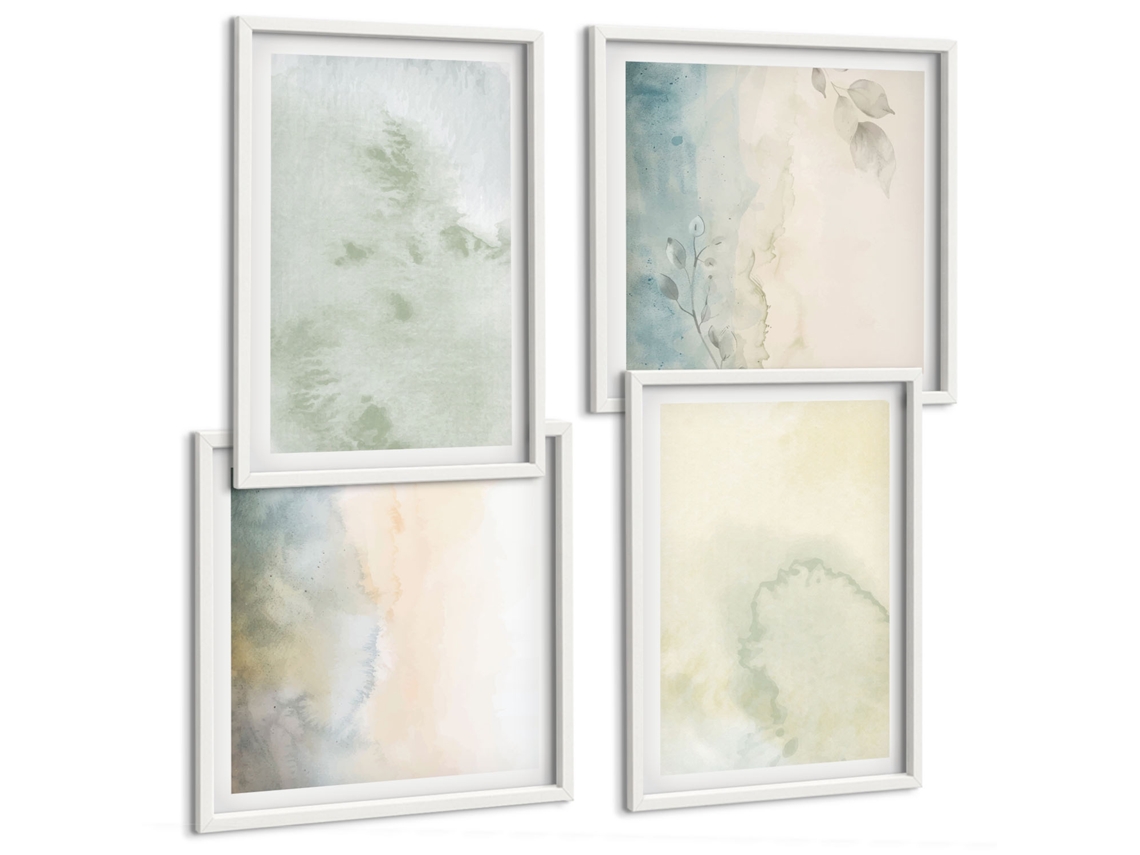 Composição De Quadros Aquarelas Pastel Na Tela Espelharte (4 Peças)