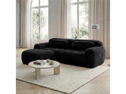 Sofá Modular L 2 Lugares Veludo Macio Combinável com Almofadas Preto MOBRIO