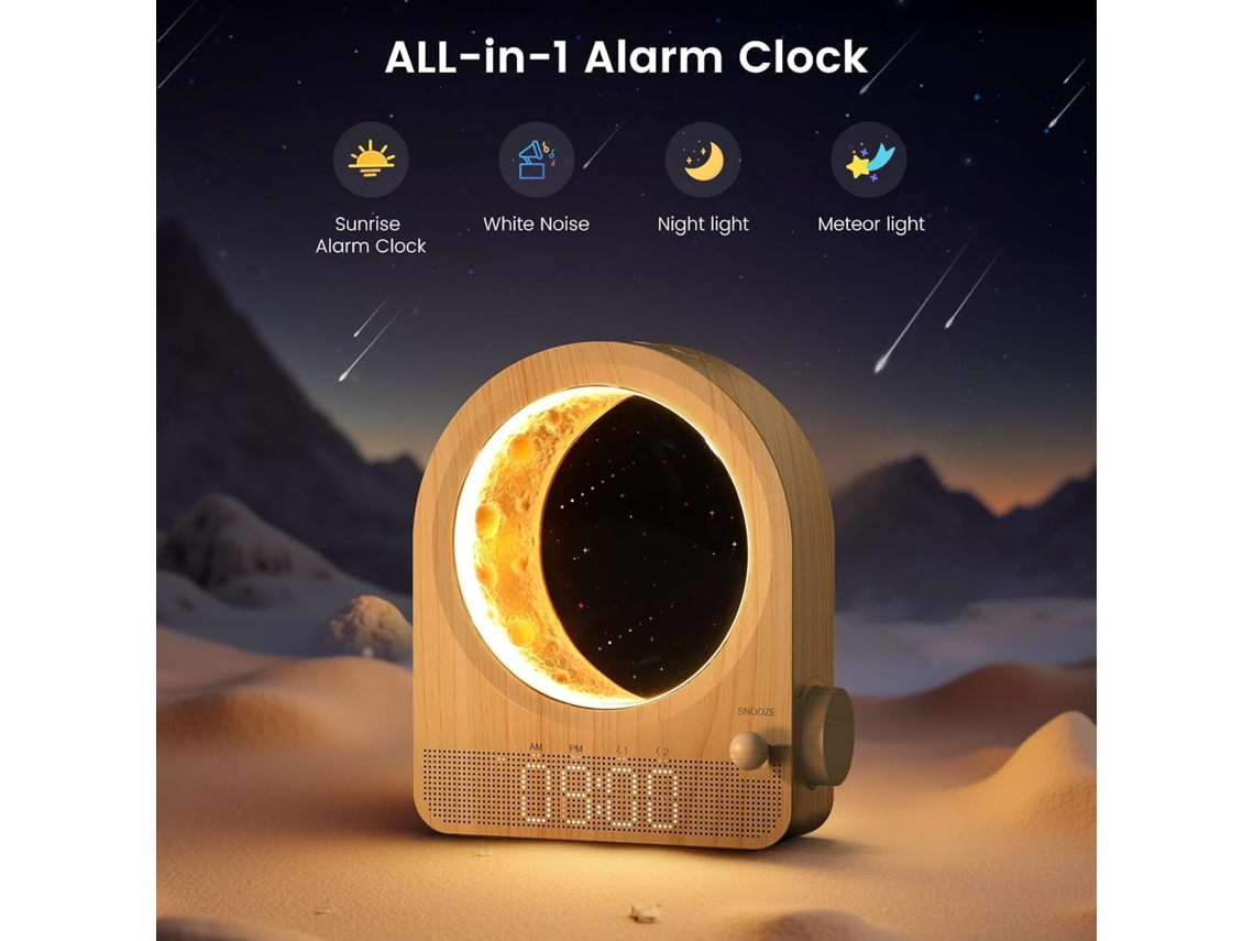 Relógio de Alarme ao Nascer do Sol com Ruído Branco e Luz da Lua YANYXR