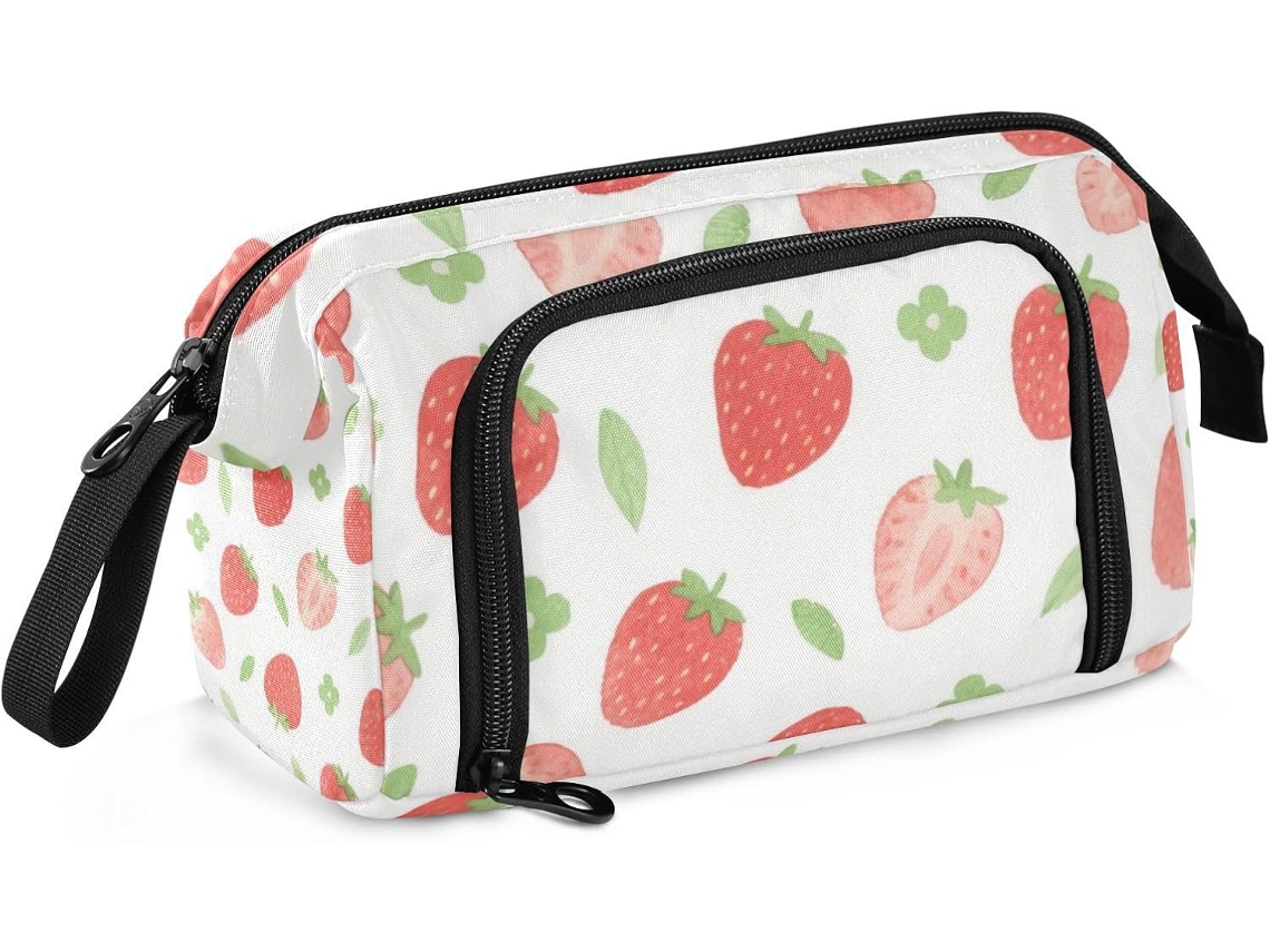 Estojo Grande Vermelho Morango, Material Escolar Fofo com Fecho de Zíper para Meninas e Crianças em Idade Pré