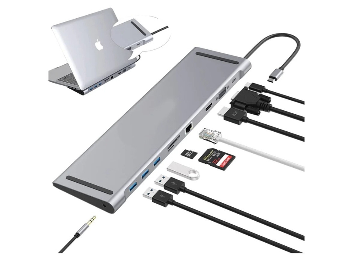 Docking Station Usb C para Laptop Usb C Hub 10 em 1 Adaptador Usb C Docking Station com 4K Hdmi e Vga 3 X Usb 3.0 Cinza YIZHOOD