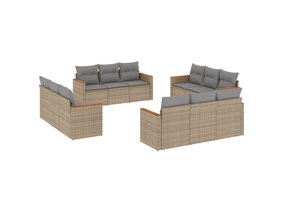 Conjunto de 12 Sofás Jardim com Almofadões Vime Pe Bege Misturado MAISON EXCLUSIVE