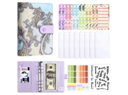 Creative Paisley Pattern A6 Budget Planner Notebook, Purple Cover With 8-zipper Pockets, A6 Cash Budget Cards 12-sheets