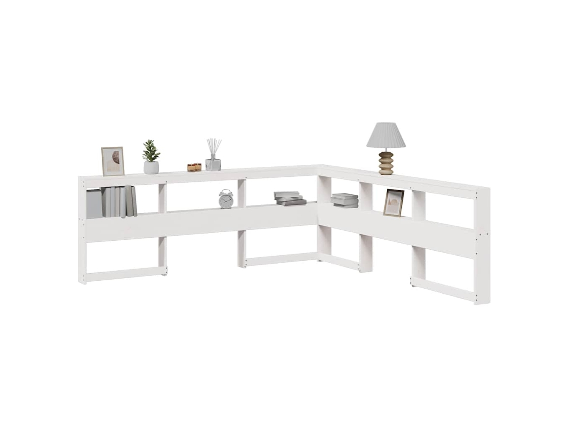 Cabecero en forma de L Librería 180 cm Madera Maciza de Pino Blanco
