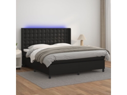 Cama Box Spring C/ Colchão/led 160x200cm Couro Artificial Preto
