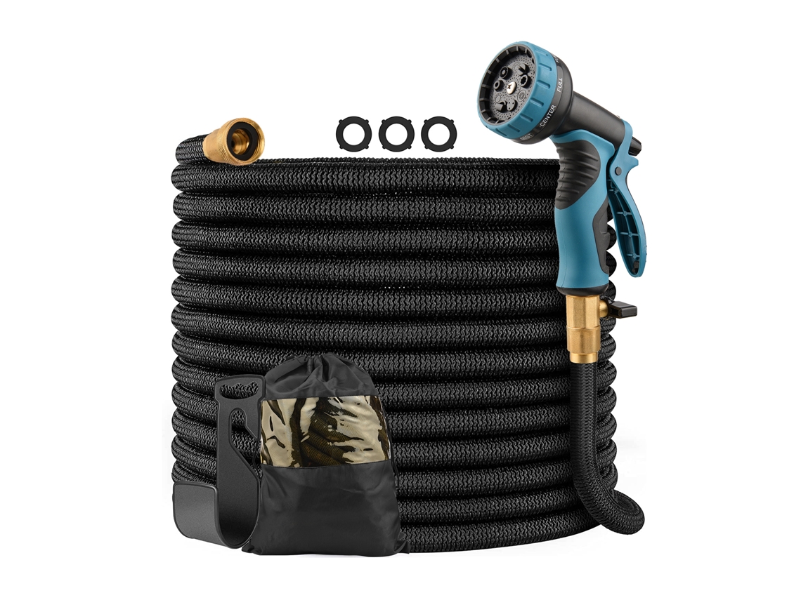 Manguera De Jardim Extensível 50ft Flexível Com Bico De Rega E Conectores De Latão Maciço Para Regar E Lavar