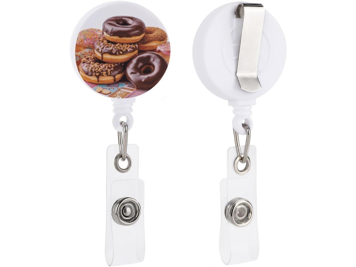 Porta-cartões retrátil com estampa de donuts e chocolates, porta-cartões divertido de enfermeira com clipe, porta-cartões