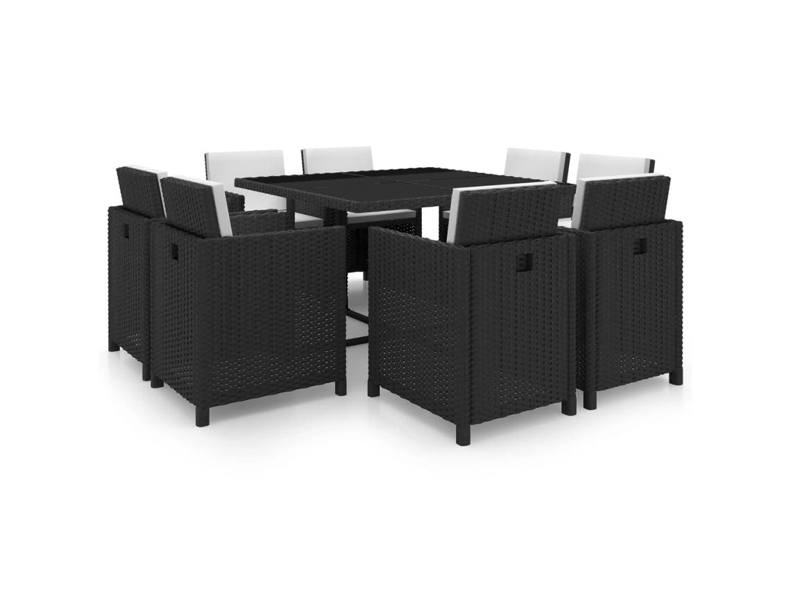 Vidaxl 9 Pcs Conjunto Jantar Exterior Com Almofadões Vime Pe Preto