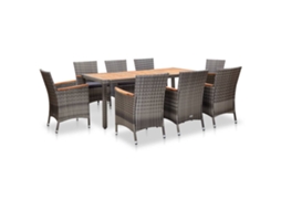 Vidaxl 9 Pcs Conjunto Jantar Jardim Com Almofadões Vime Pe Cinzento