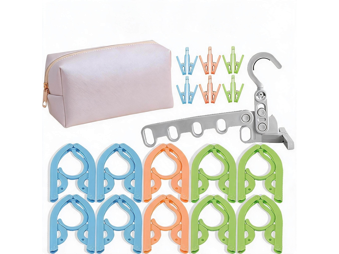 Conjunto Cabides Eifson Dobráveis Viagem 10 Cabides Com 12 Pregadores + Cabide 5 Furos + Bolsa (branco)