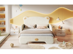 Cama Infantil Dupla 140x200 Cm - Design Em Forma De Urso Com Borda Acolchoada E Estrado De Madeira - Bege