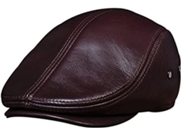 Casquette de Baseball En Cuir Véritable Homme Béret Vache, Chapeau Journal Noir, Marron, Café SFUSHOS