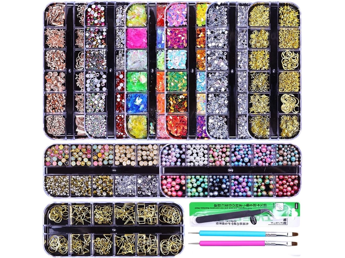 Decorações SFUSHOS para Unhas, 13 Peças com Base e Acessórios