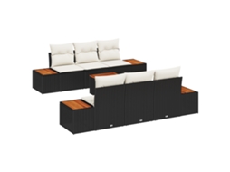 Conjunto 7 Sofá De Jardim Vidaxl Preto Vime Pe (55 X 55 X 37 Cm)