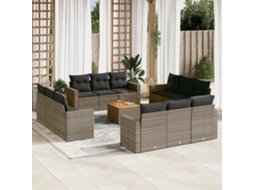 Vidaxl 13 Pcs Conjunto Sofás P/ Jardim C/ Almofadões Vime Pe Cinzento