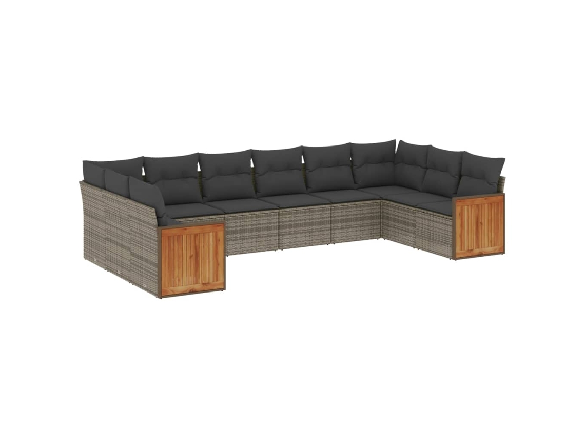 Conjunto de 10 Sofás de Jardim com Almofadões Vime Pe Cinzento MAISON EXCLUSIVE
