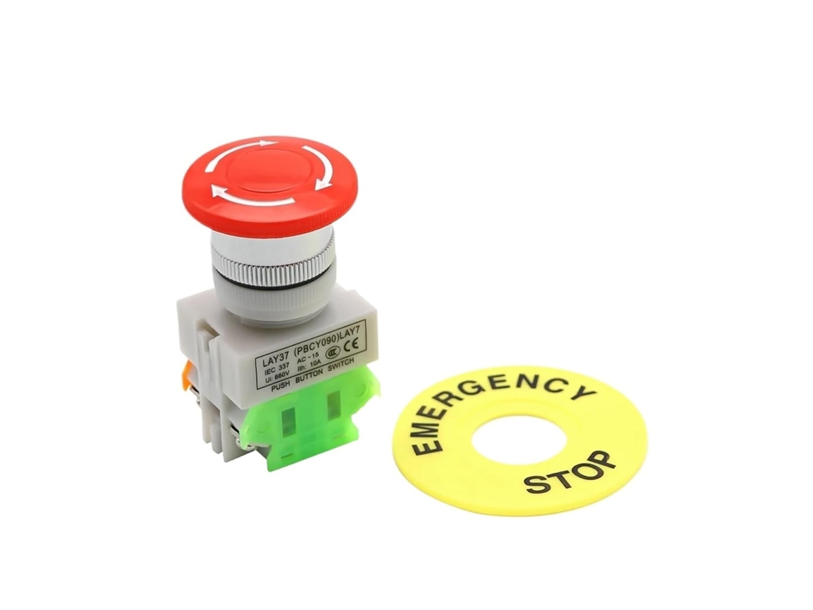 Botão De Parada Emergência Com Tampa Vermelha Em Formato Cogumelo, 1na, 1nf, Dpst, Ac 660v, 10a, Interruptor Para