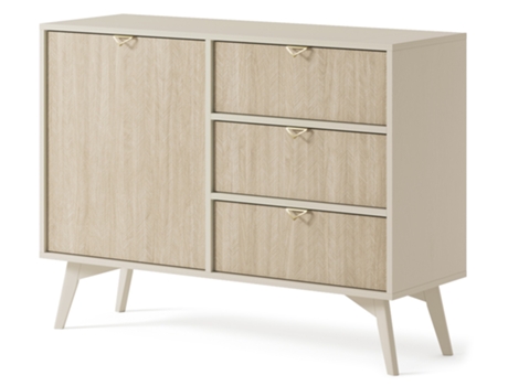 Cómoda Três Porta Duas Prateleiras Areia Espinha Peixe 3XE LIVING Madeira Bege (80x106x38)