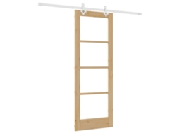 Porta De Correr Com Conjunto De Hardware Orkdalem Madeira Sólida Natural E Branca Vidaxl Bege Madeira (73,5 X 198,5 Cm)